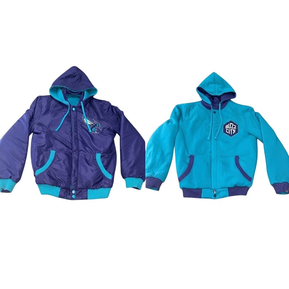 JH Design Charlotte Hornets Reversible Buzz City Jacket Mens Medium Teal Purple